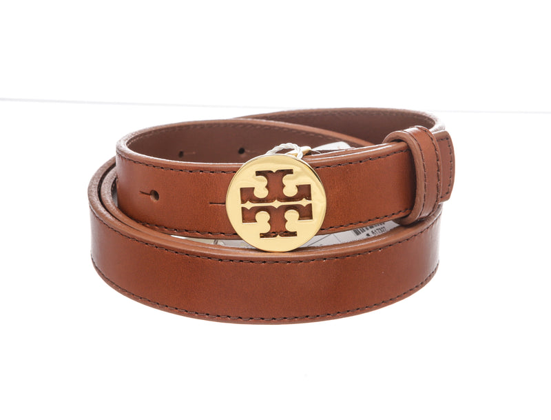 Tory Burch Brown Leather Belt Medium Gold Hardware – On Que Style