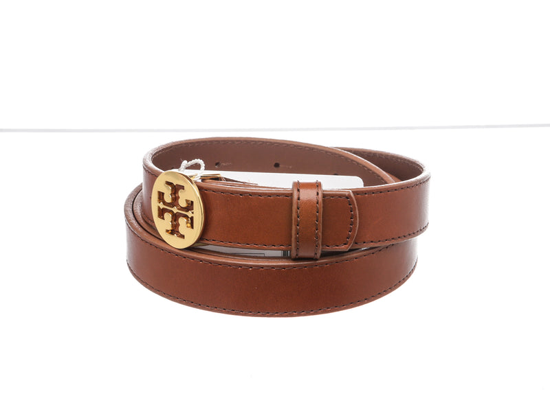 Tory Burch Brown Leather Belt Medium Gold Hardware – On Que Style