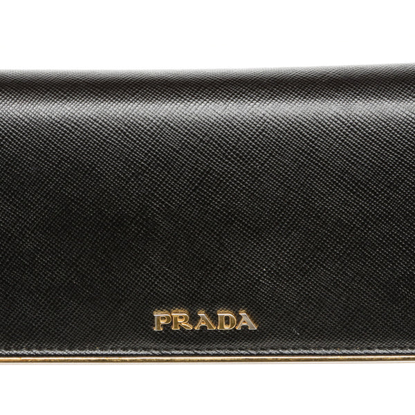 Prada Black & Gold Saffiano Leather Continental Wallet – On Que Style