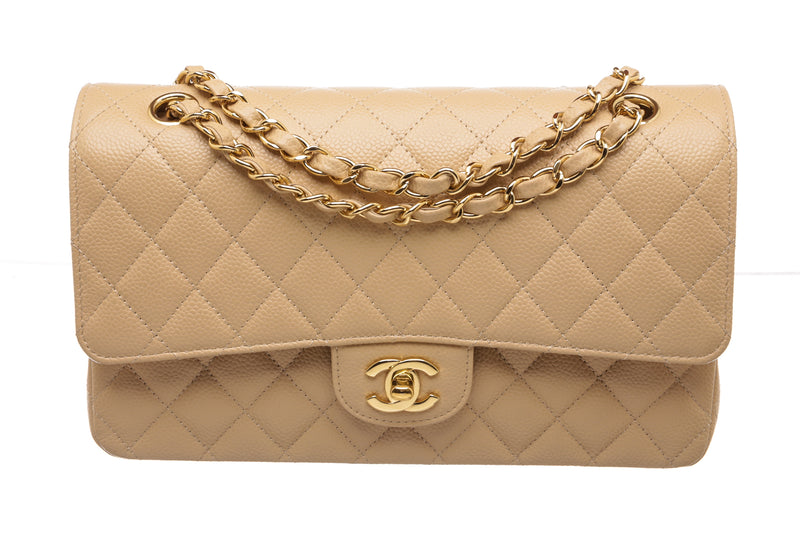 Chanel Beige Caviar Leather Medium Classic Double Flap Bag Gold Hardwa – On  Que Style