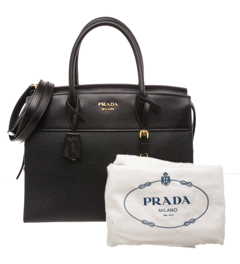 Prada Black Saffiano Leather City Calf Leather Esplanade Tote – On Que Style