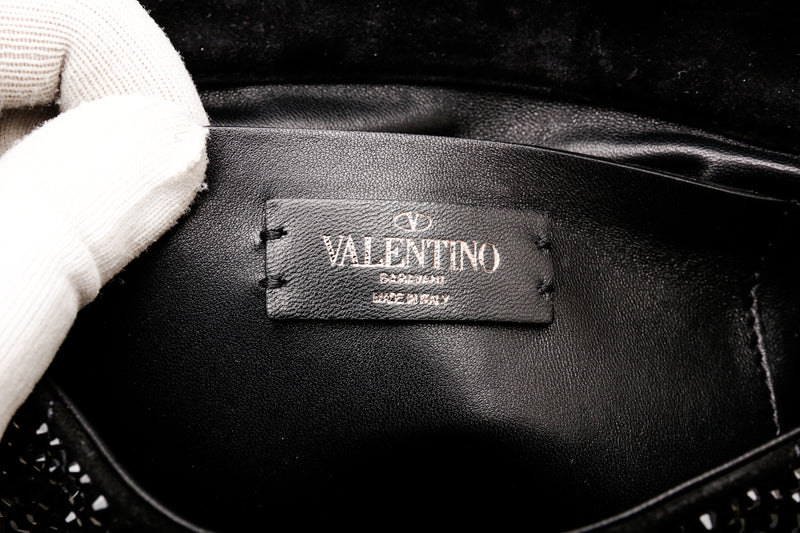 vinter Litterær kunst sygdom Valentino Garavani Black Roman Stud Crystal Shoulder Bag – On Que Style