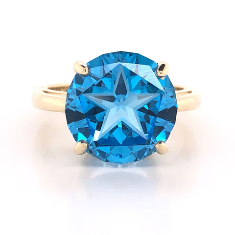 Lone star cut blue topaz and diamond 14k gold ring