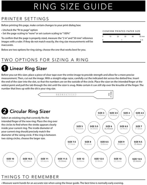 Caleesi Designs, Ring Size Guide