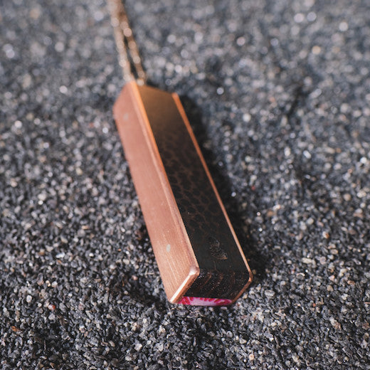 Black Palm Wood Necklace with Pink Fossilized Coral