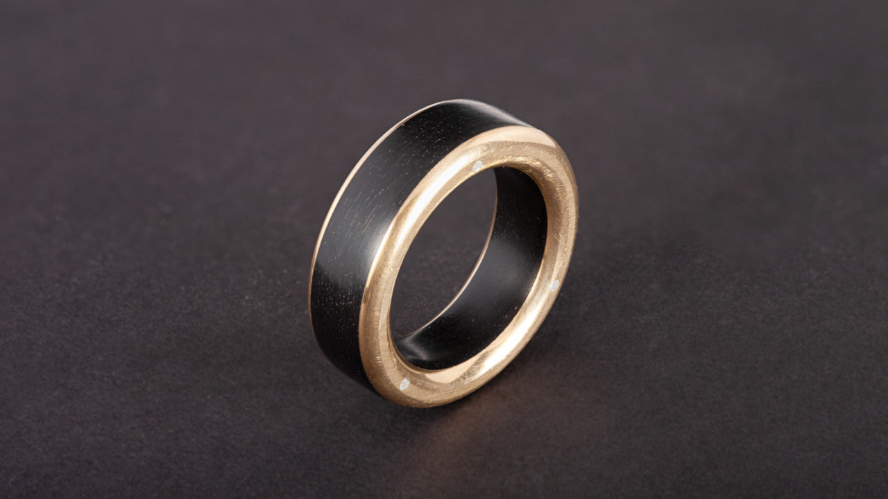 Ebony Wood Band Ring with Brass Sides