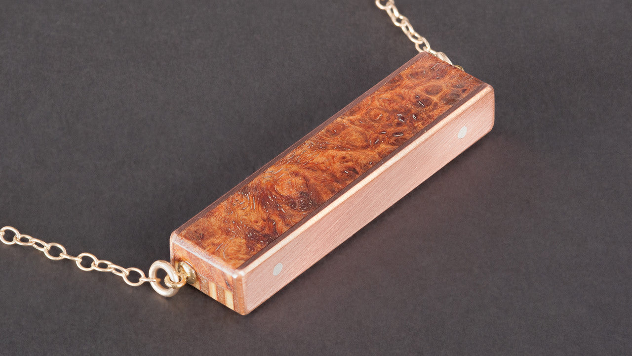 Horizontal Burl Wood & Copper Necklace