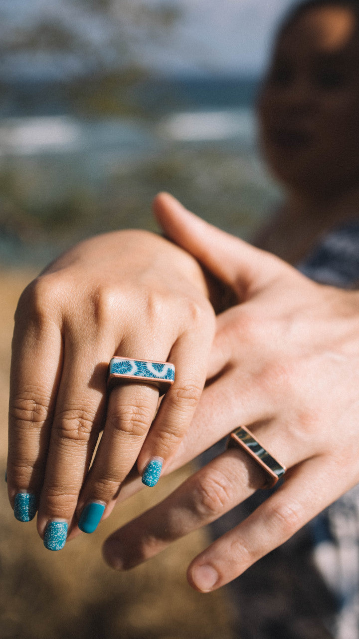 Brain Coral and Woolly Mammoth Tooth Engagement Rings