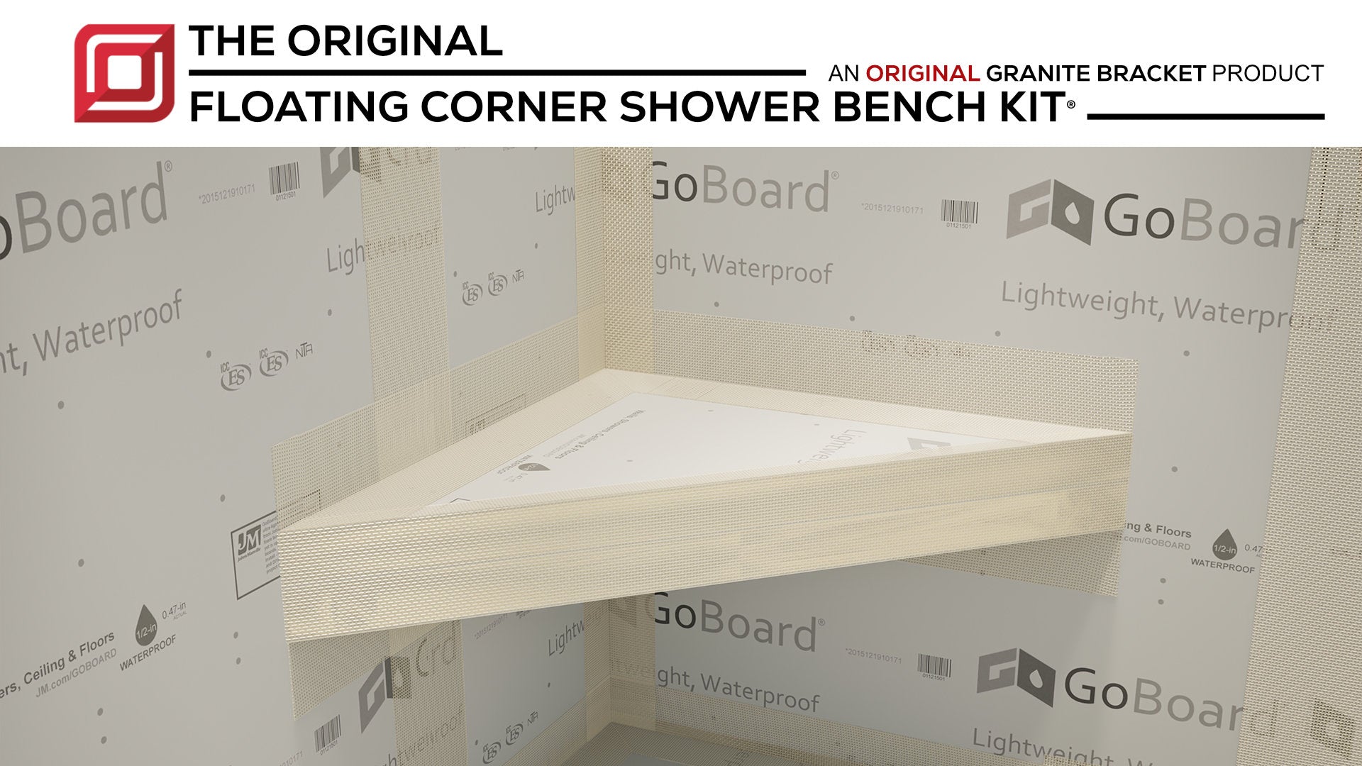 *New* The Original Floating Corner Shower Bench Kit with GoBoard® by Original Granite Bracket - The Original Granite Bracket U product image