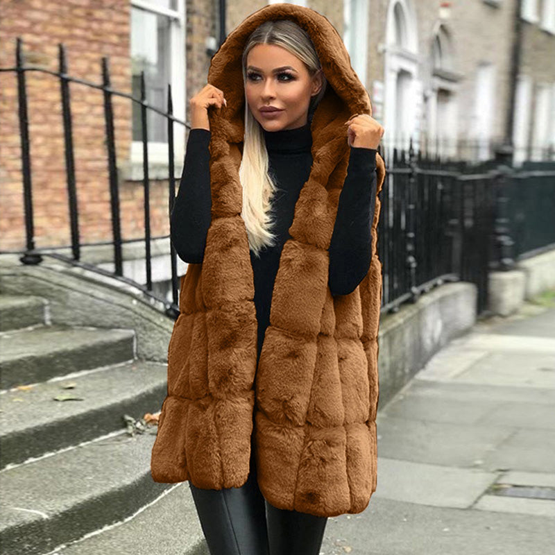 womens faux fur vest with hood