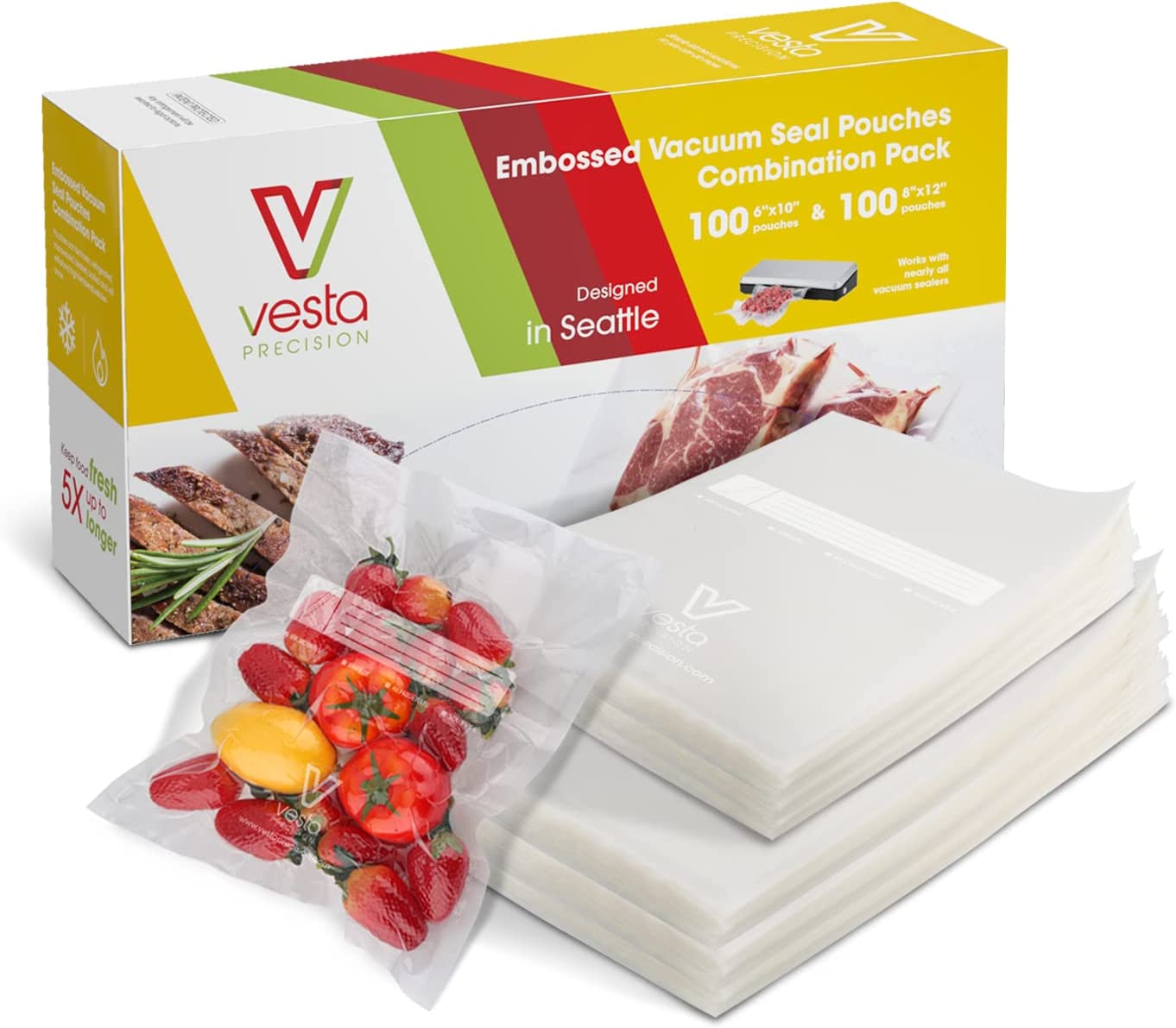 Vacuum Seal Bags - 100 count of 6x10" and 8x12" each - Vesta Precision product image