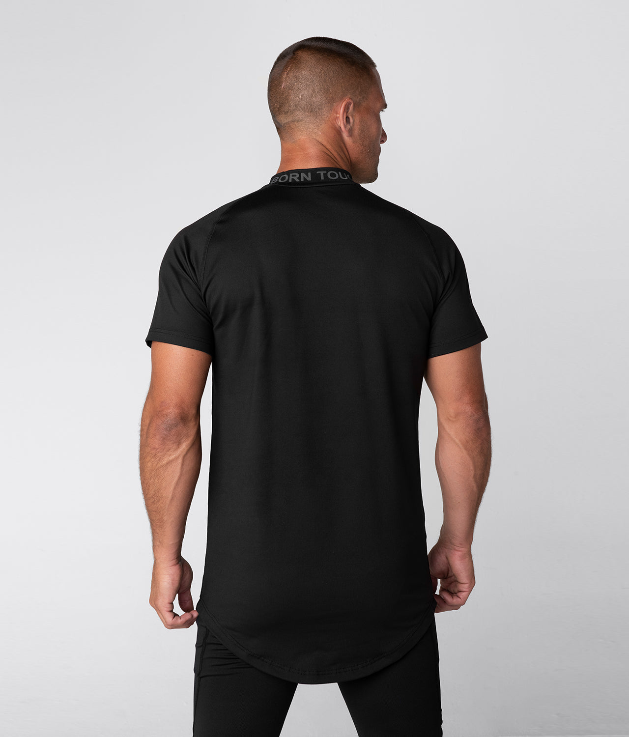 Download Born Tough Mock Neck Short Sleeve Compression Black Gym Workout Shirt For Men