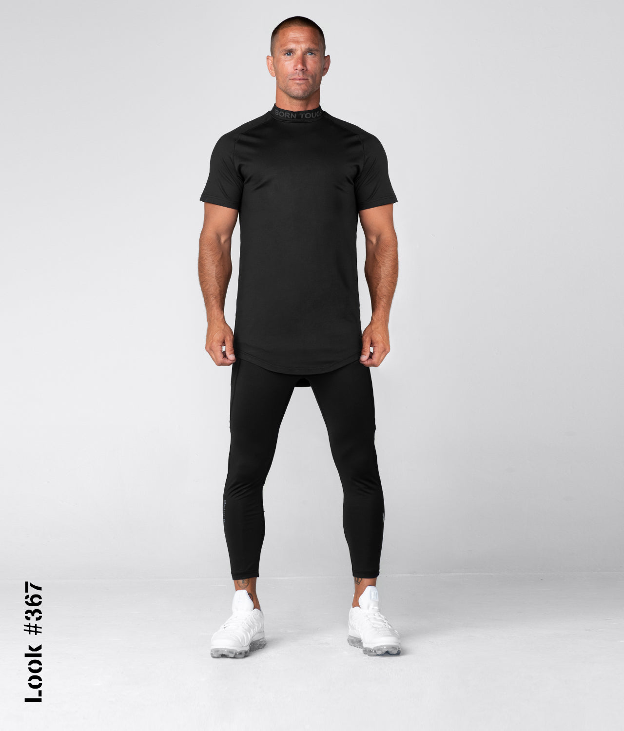 Download Born Tough Mock Neck Short Sleeve Compression Black Gym Workout Shirt For Men