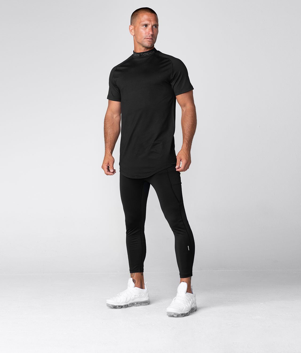Born Tough Mock Neck Short Sleeve Compression Black Gym Workout Shirt ...