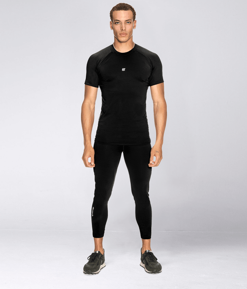 Born Tough Mock Neck Short Sleeve Black Gym Workout Compression Shirt For Men