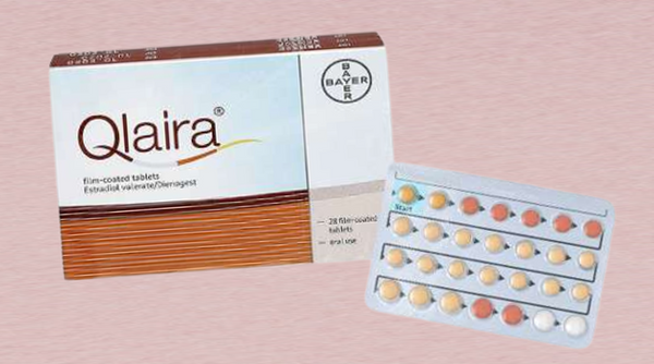 Qlaira contraceptive pill package with tablet colors