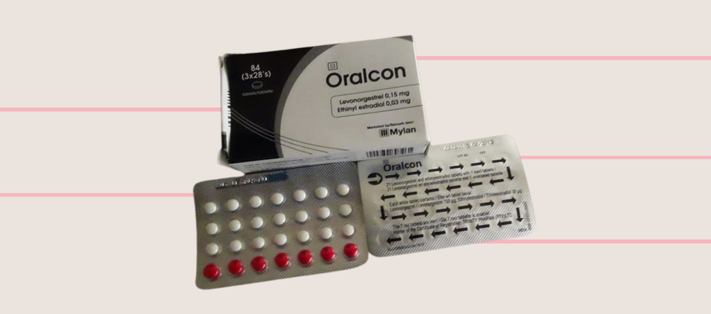 Oralcon pill images with the red and white pills