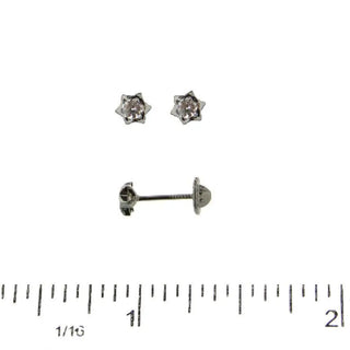 18Kt White Gold Small Star with  cubic zirconia   Center Screwback Earrings (4mm)Amalia J. & Boutique Earrings