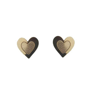 18K Solid Yellow Gold Polished and Satin Heart covered Screwback Earrings Earrings Amalia Jewelry & Boutique   