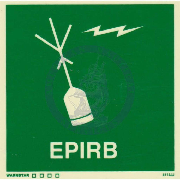 Marine Safety Sign, IMO Life Saving App. Symbol: EPIRB - With Text