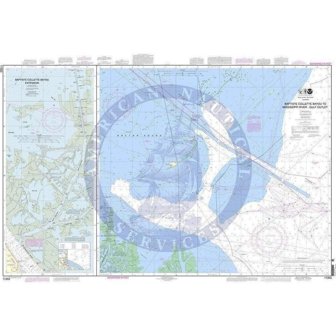 NOAA Nautical Chart 11353: Baptiste Collette Bayou to Mississippi River Gulf Outlet;Baptiste Collette Bayou Extension