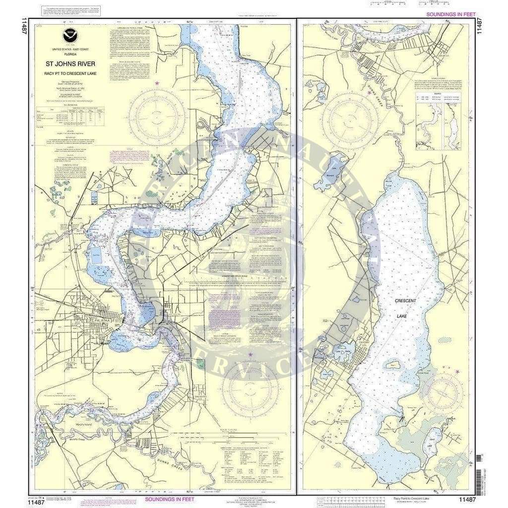 NOAA Nautical Chart 11487 St. Johns River Racy Point to Crescent Lake