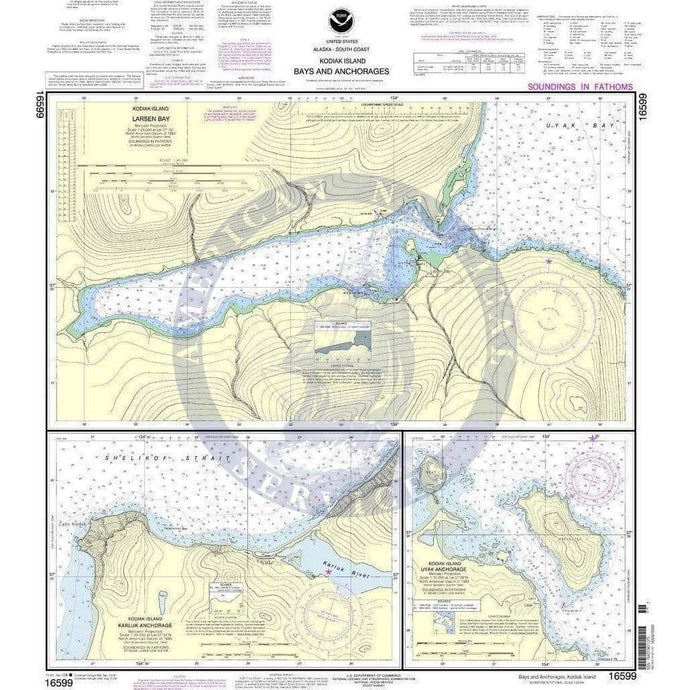 NOAA Nautical Chart 16599: Bays and Anchorages, Kodiak Island Karluk Anchorage;Larsen Bay;Uyak Anchorage