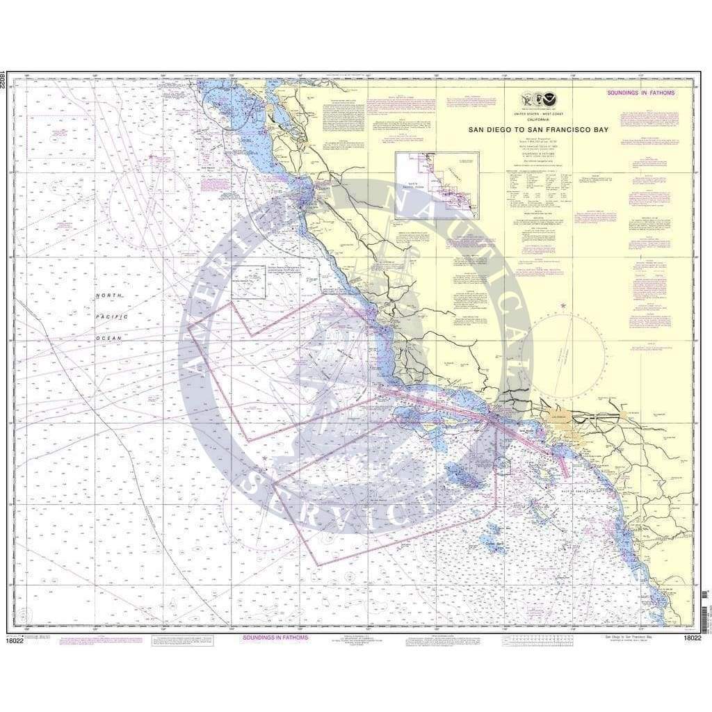 NOAA Nautical Chart 18022 San Diego to San Francisco Bay Amnautical