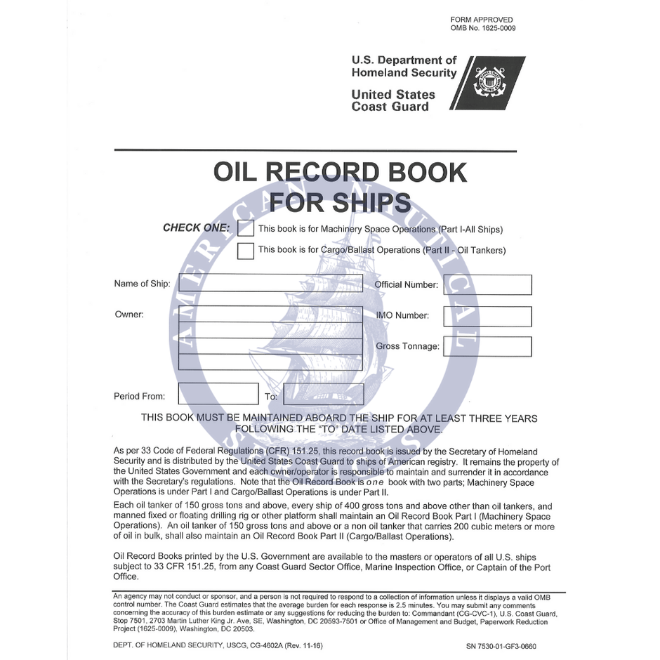 USCG Oil Record Book Revised 1116 Oil Record Book Latest Amendments