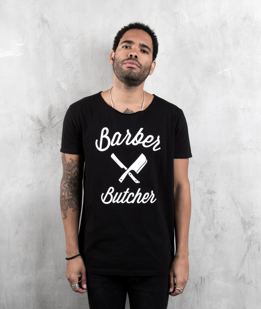 Black Barber T-Shirt & Distorted Butcher USA Blades | People Neck People Distorted Cut –