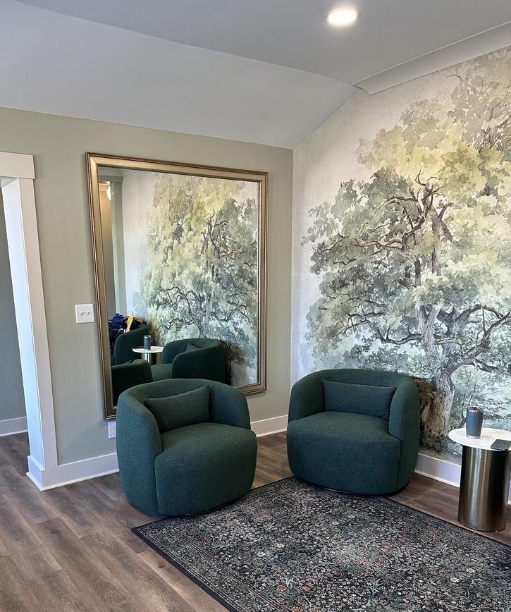 Modern airbnb design with a custom framed mirror