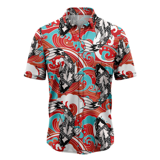 Koi Fish and Anchor Tropical Pattern Koi Fish Shirts for Men Koi