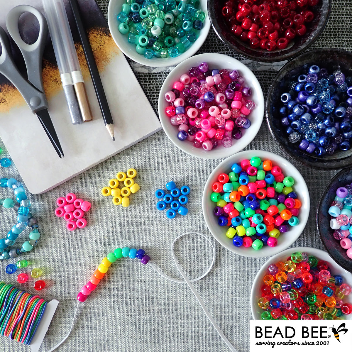 Fun Glitter Multicolor Mix Plastic Pony Beads 6 x 9mm, 150 beads