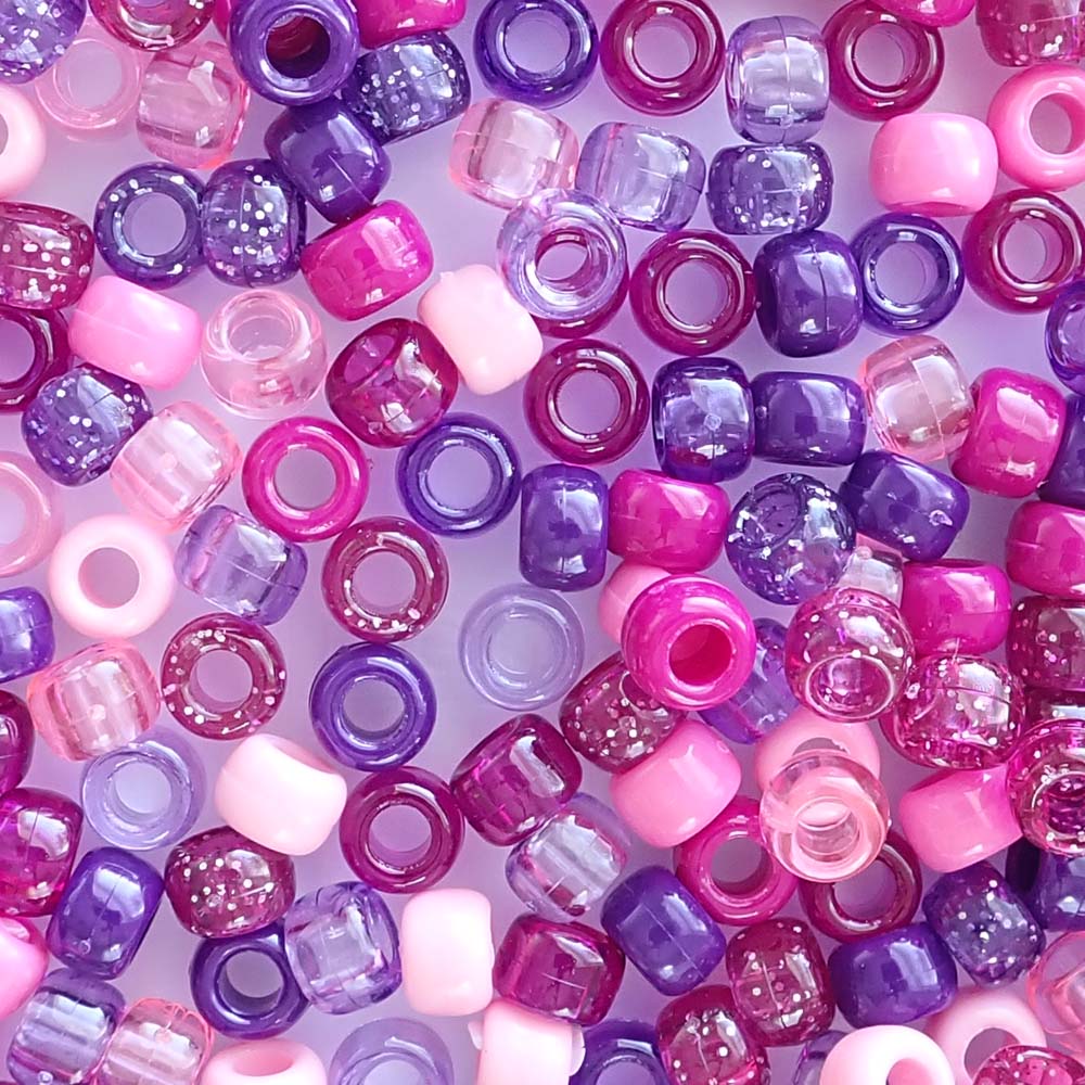 Berry Pink Purple Mix Craft Pony Beads 6 x 9mm - Bead Bee