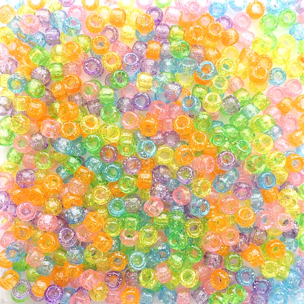 Amaney 500 Pieces 6x9mm Mixed Colors Glitter Transparent Mix Plastic Pony Beads