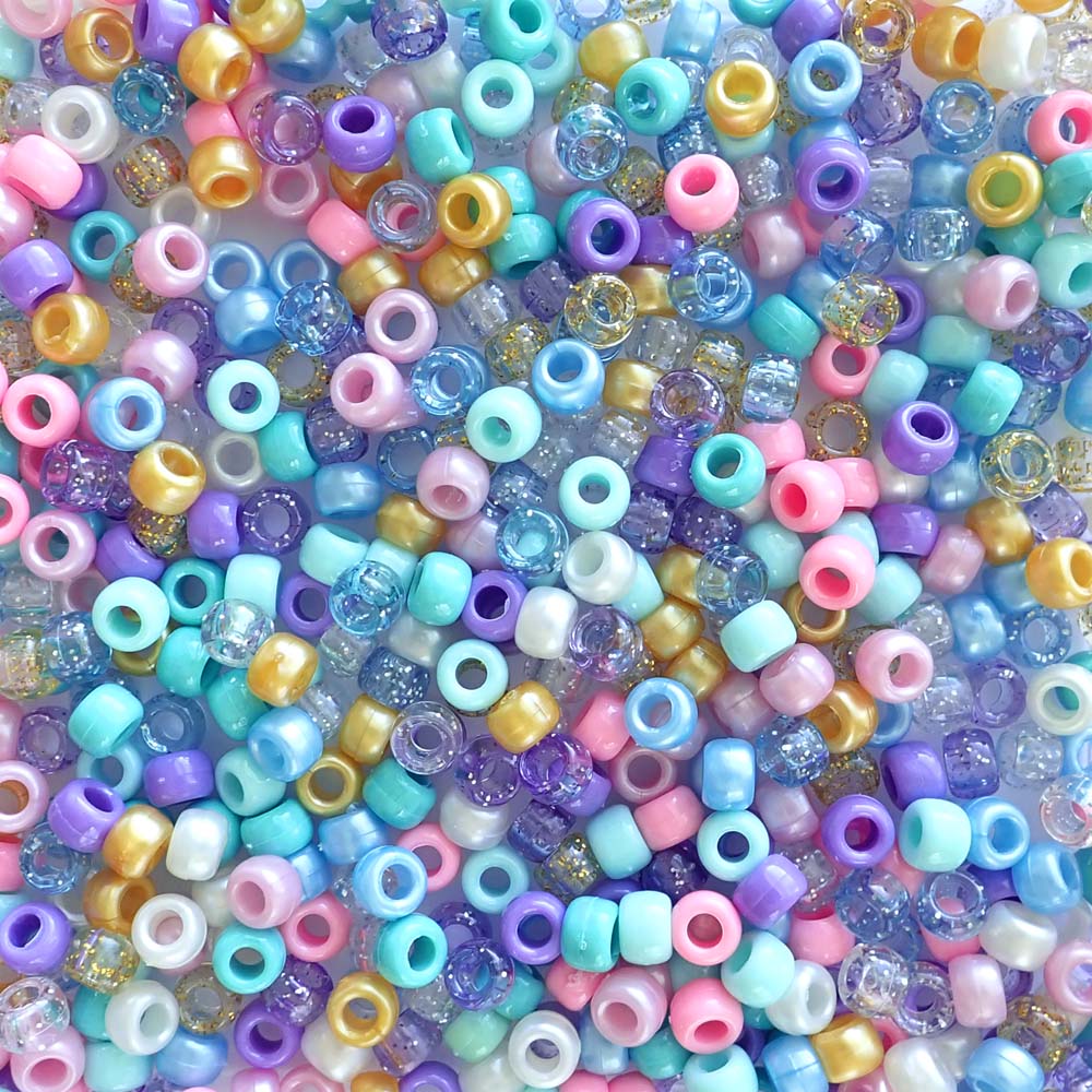 100 Mermaid Pony Beads Mix, Seaglass Green, Blue, Glitter, Matte, Clear,  Dummy