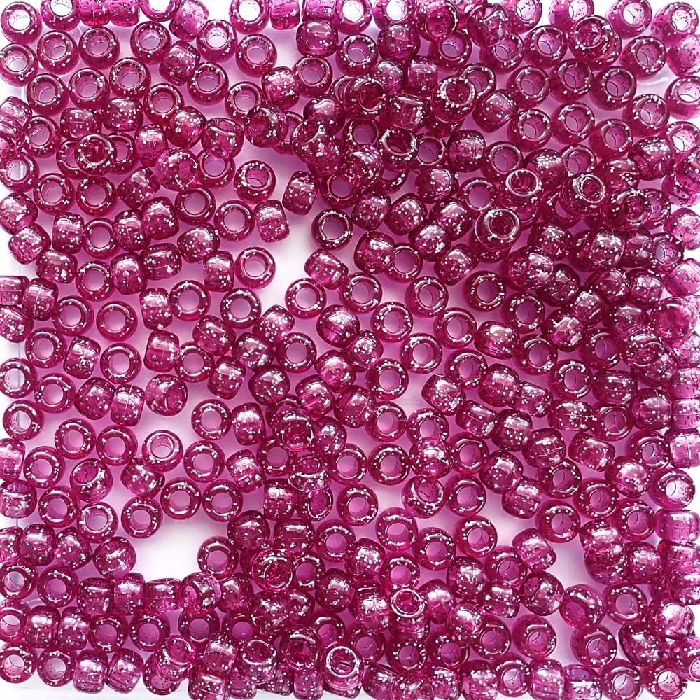Fuchsia Glitter Plastic Craft Pony Beads 6x9mm, Bulk, Made in the USA -  Bead Bee