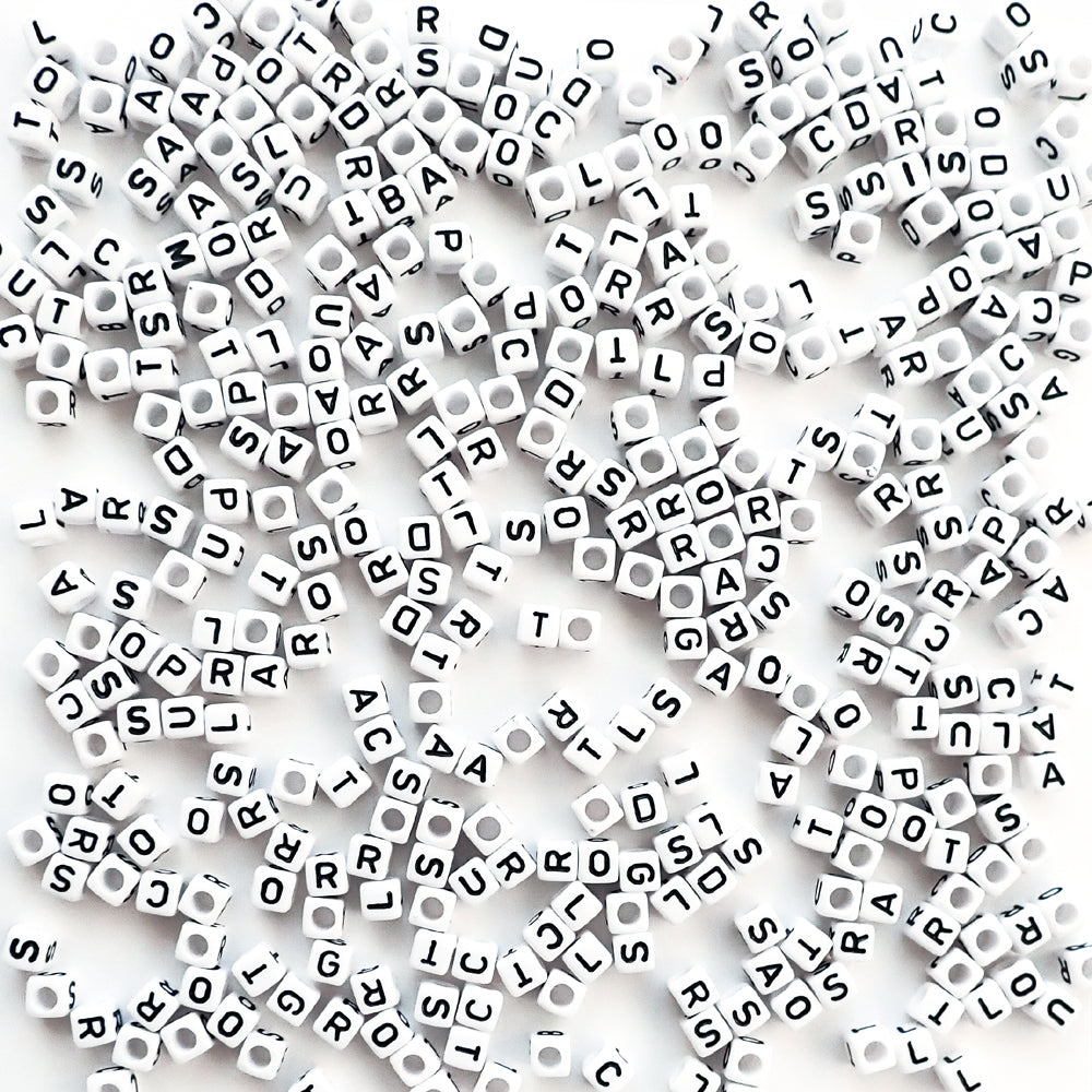 Plastic White Vertical Hole Alphabet Beads, A-Z Random Mix, 8mm Cube, - Bead  Bee