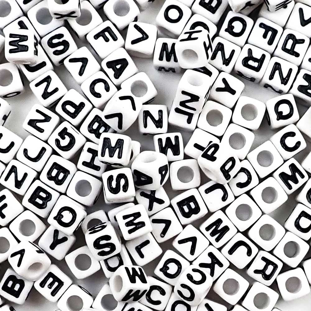 Plastic White Vertical Hole Alphabet Beads, A-Z Random Mix, 8mm Cube, - Bead  Bee