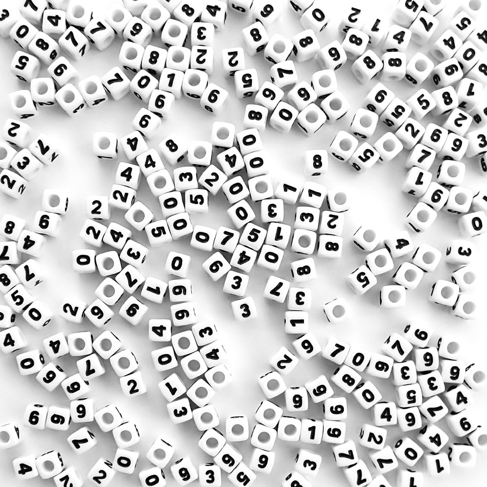 Plastic White Alphabet Beads, Mixed, (Horizontal) 7mm Cube, 500 beads -  Bead Bee