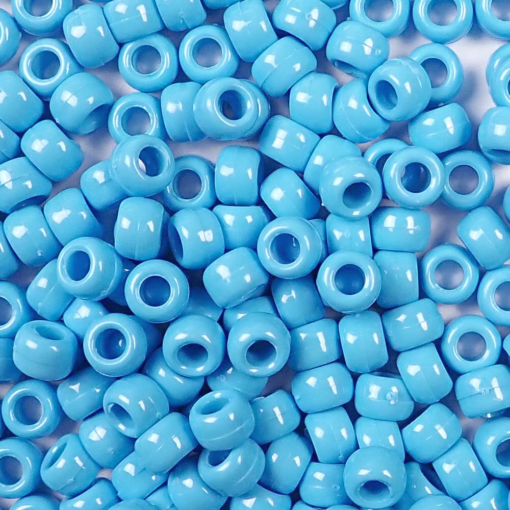 Tropic Blue Plastic Craft Pony Beads 6x9mm, 500 beads Bulk Pack - Bead Bee