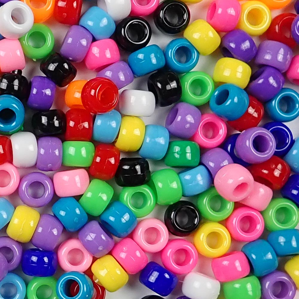 Bold Bright Mix Plastic Craft Pony Beads 6x9mm Bulk, USA Made - Bead Bee