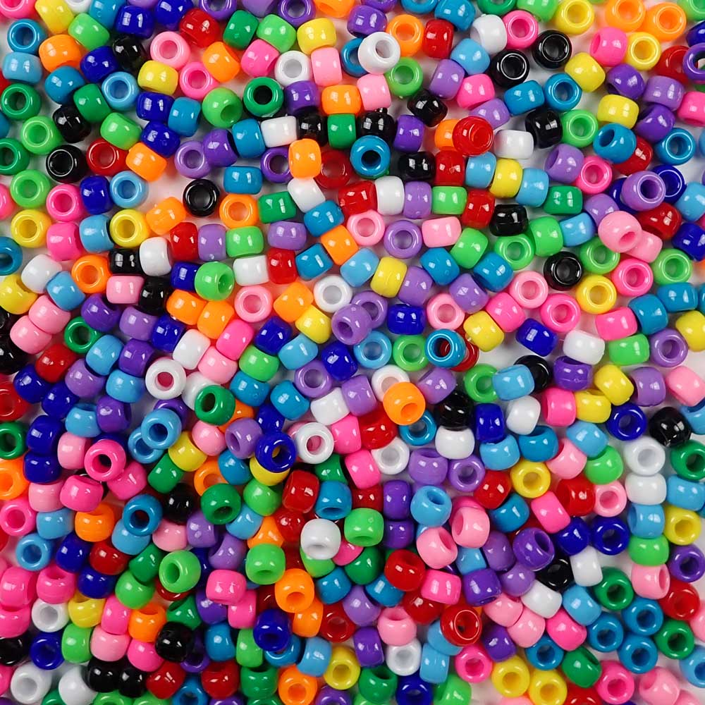 Circus Opaque Mix Plastic Pony Beads 6 x 9mm, 500 beads