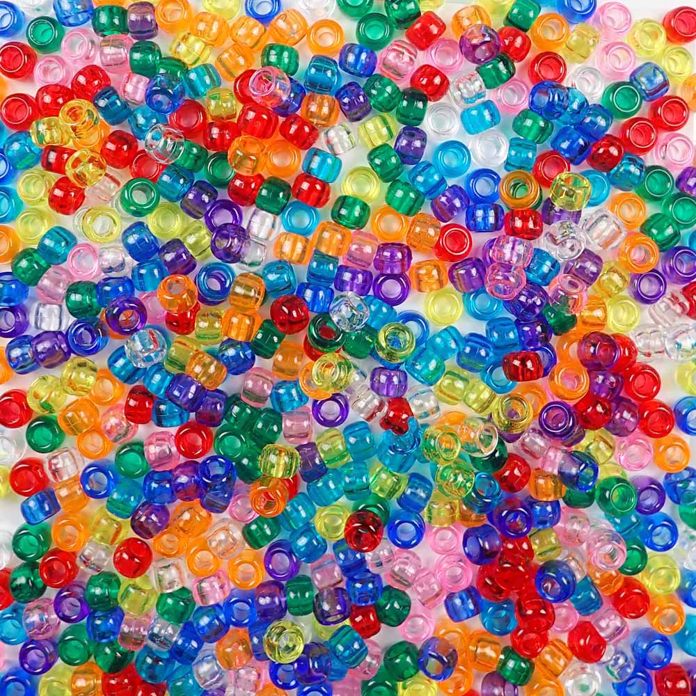 Pastel Transparent Multi Color Mix Plastic Pony Beads 6 x 9mm, 500 beads