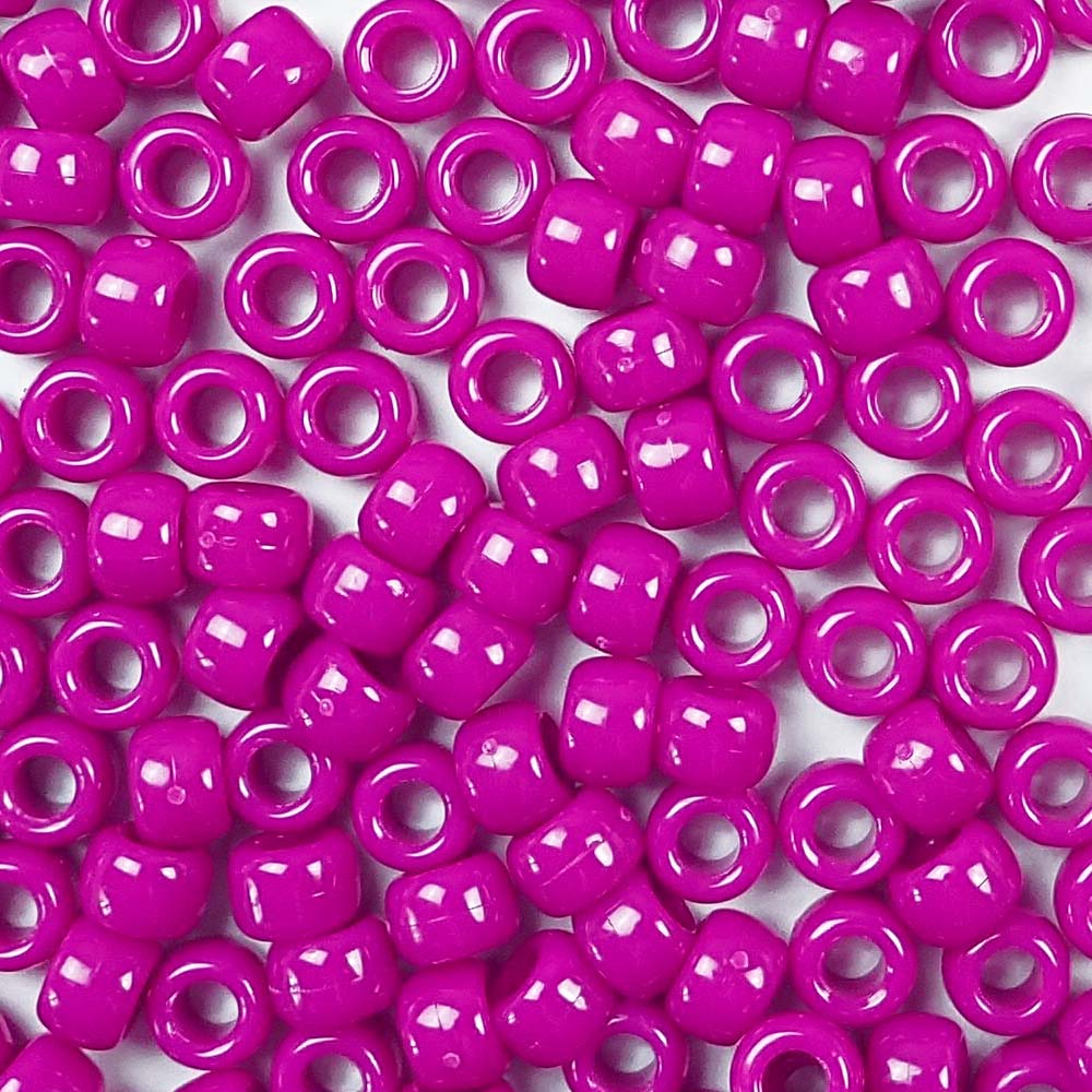 Hot Pink Plastic Craft Pony Beads 6x9mm - Bead Bee