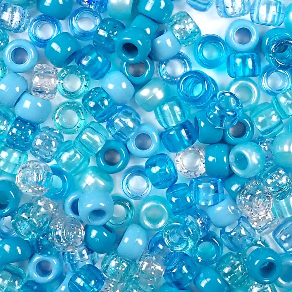 Pacific Blue Mix Plastic Pony Beads 6 x 9mm, 1000 beads