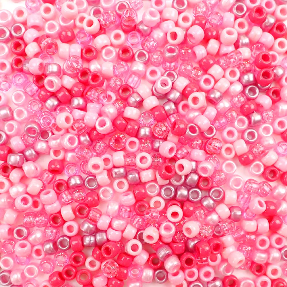 Valentine's Mix Plastic Craft Pony Beads 6 x 9mm Bulk, USA Made