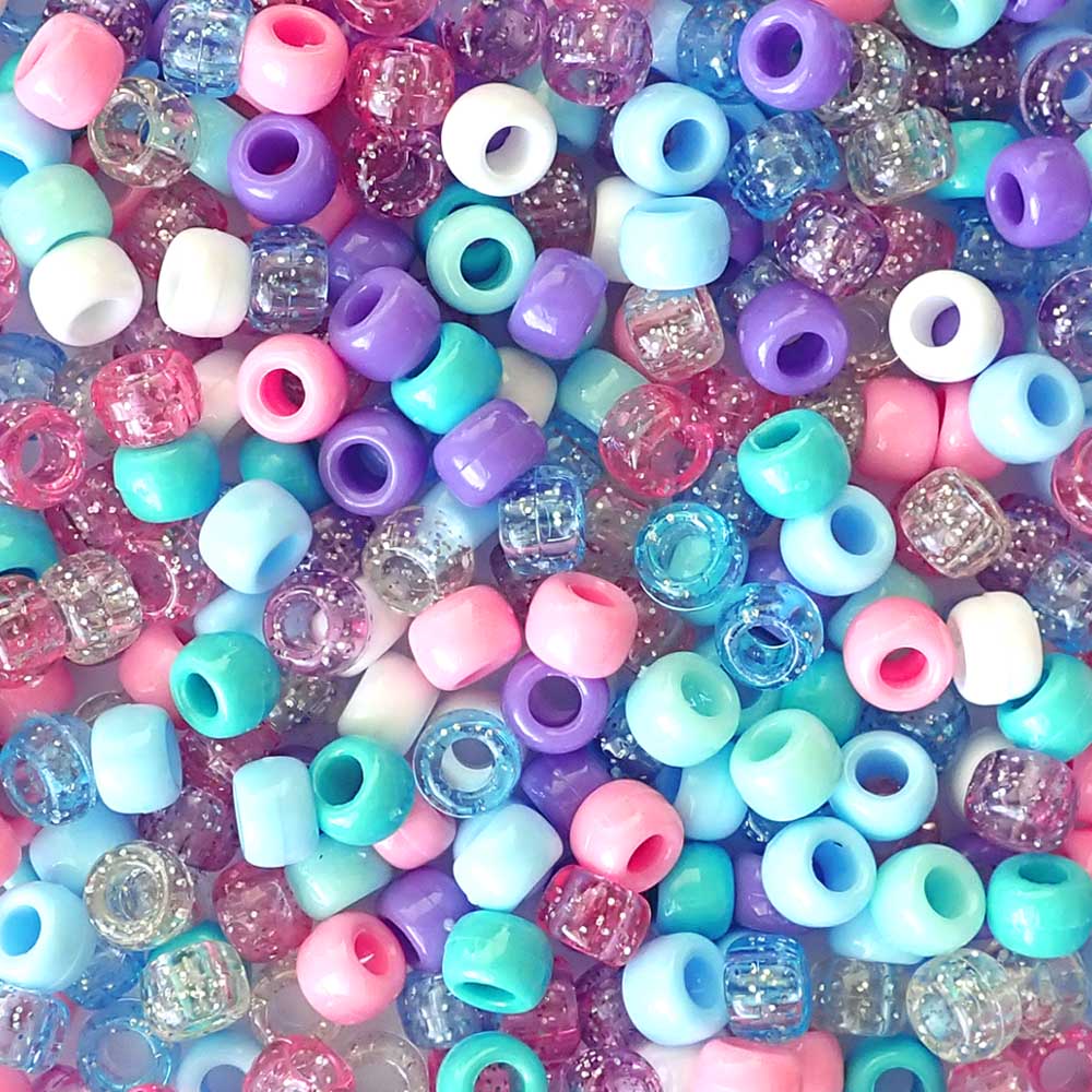 Mermaid Theme 4 Color Kit, Plastic Pony Beads 6 x 9mm, 1000 beads