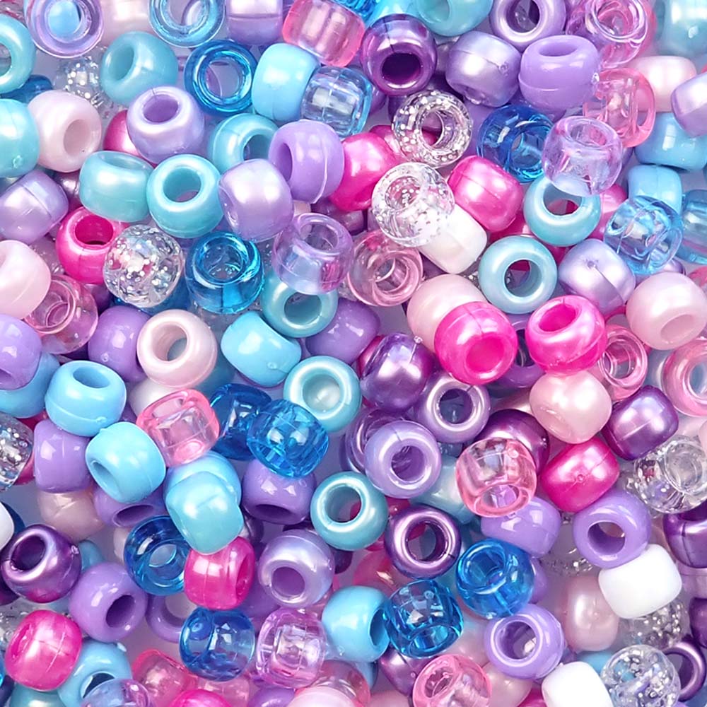 Caribbean Blue Mix Plastic Pony Beads 6 x 9mm