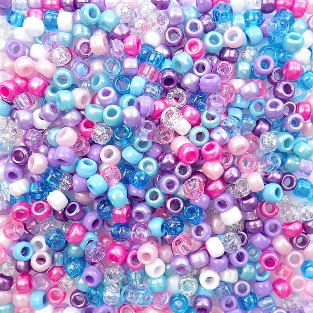 Bright Glitter Multicolor Mix Plastic Pony Beads 6 x 9mm, 150 beads